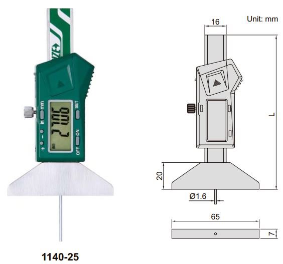 Thước đo sâu điện tử mini đầu đo tròn Insize 1140