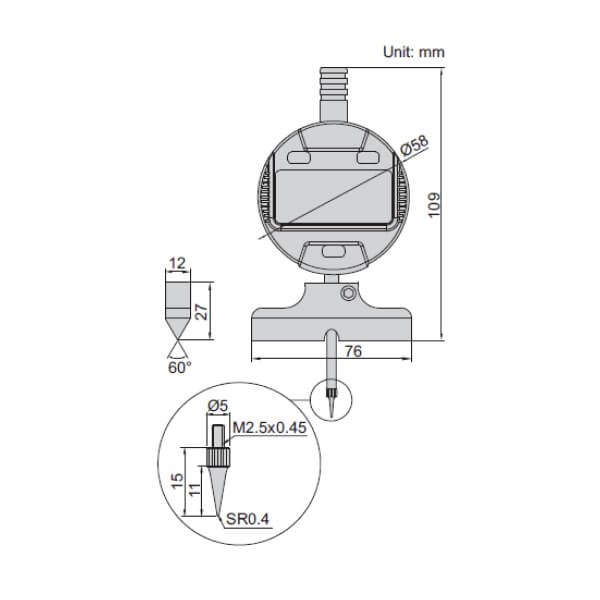 Đồng hồ đo độ sâu với đế dạng lưỡi dao 60° Insize 2143-101