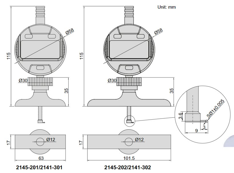 Đồng hồ đo lỗ điện tử Insize 2145