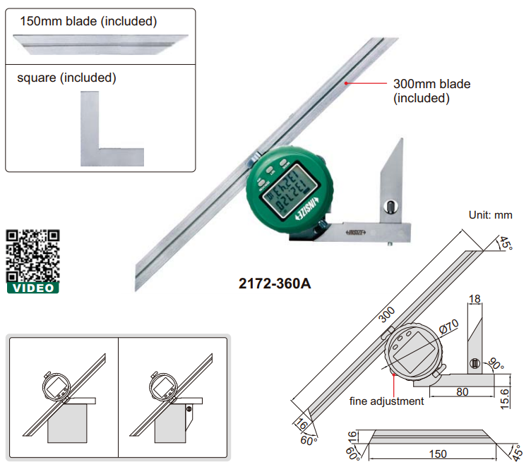 Thước đo góc điện tử Insize 2172
