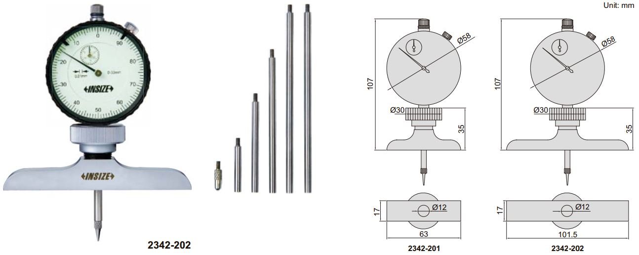 Thước đo sâu đồng hồ Insize 2342