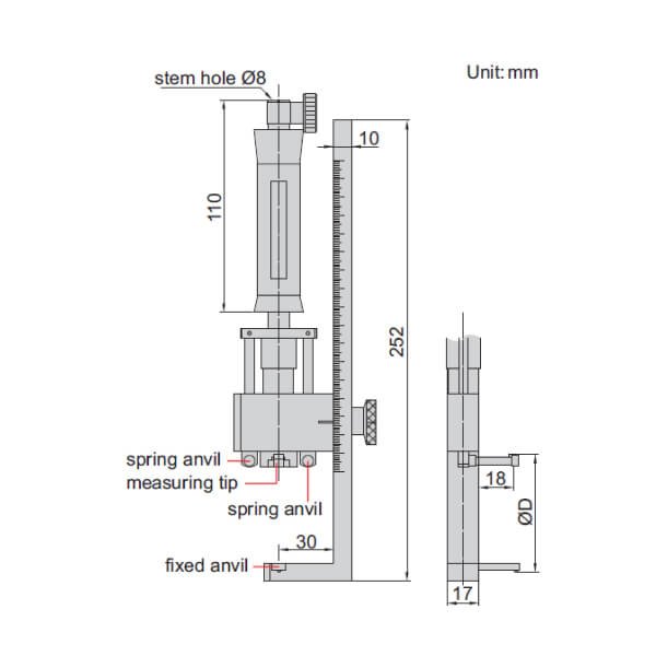 Thước đo lỗ chuyên dụng cho lỗ bị chắn trong Insize 2348-210