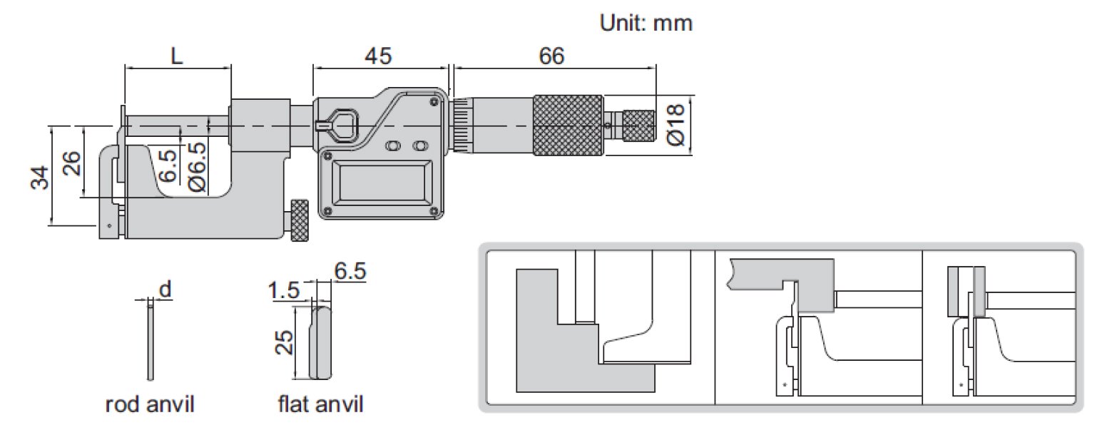 Thước panme điện tử đầu đo thay thế được Insize 3562