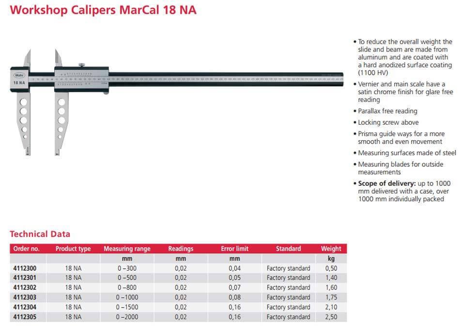 Dòng thước kẹp cơ khí cao cấp 18 NA từ Mahr, dải đo tới 2 mét Dòng thước kẹp cơ khí cao cấp 18 NA từ Mahr, dải đo tới 2 mét