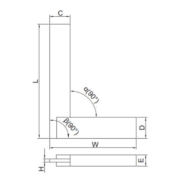 Thước đo góc vuông Insize 4705 (mép phẳng, đế rộng)