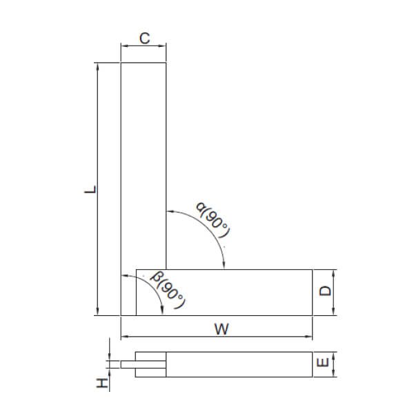 Thước đo góc vuông Insize 4705 (mép phẳng, đế rộng)