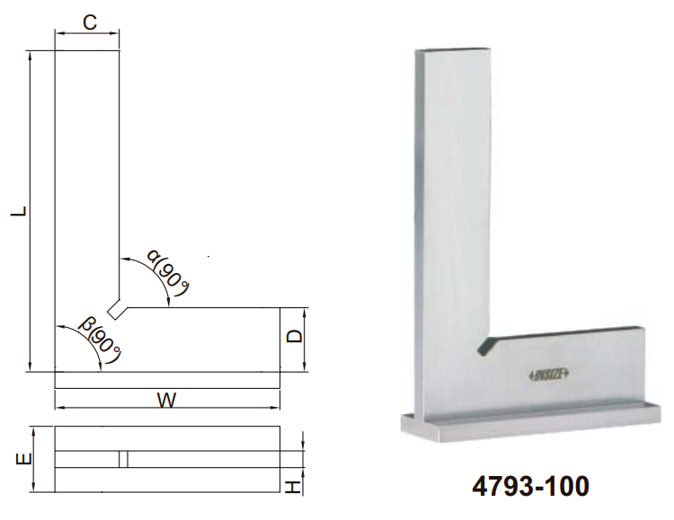 Thước đo góc vuông mỏng với đế rộng Insize 4793