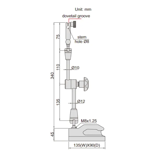 Đế gá đồng hồ so vạn năng Insize 6225