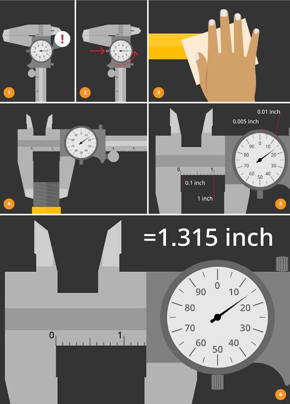 Các bước sử dụng thước cặp đồng hồ