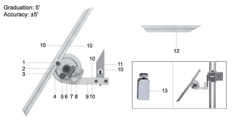 Cấu tạo của thước đo góc đa năng 2372