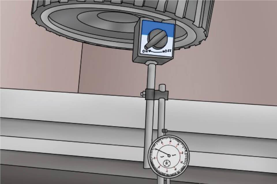 Để đế gá đồng hồ so theo chiều đảo ngược