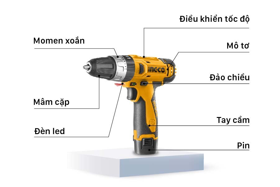 Cấu tạo máy khoan pin Ingco